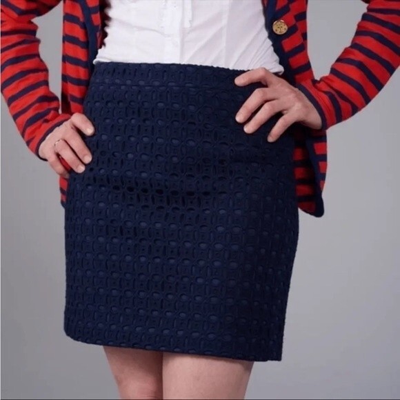 J. Crew Navy Blue Eyelet Mini Skirt, Size 2 - Picture 1 of 12
